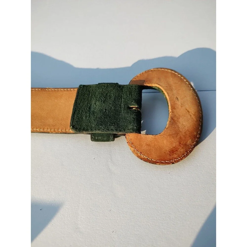 Vtg 80s Talbots Wide Hunter Green Suede Belt Large USA Made Dark Academia